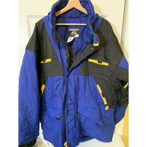 Vtg 90s Blue Men’s Sz XL Ski Snowboard Jacket EDELWEISS BackBowl Stowaway Hooded - Picture 1 of 8